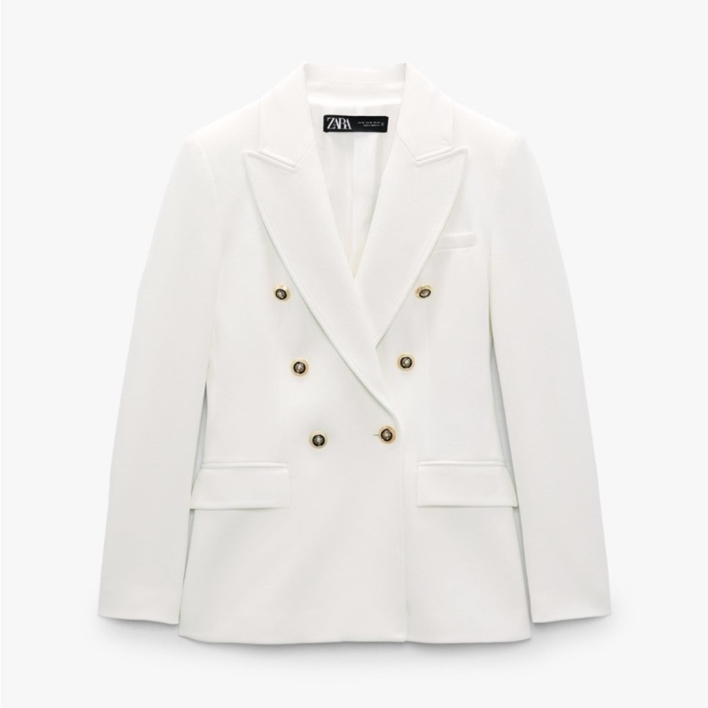ZARA White Black Crest Buttons Double Breasted Blazer Jacket NWT - Picture 11 of 11